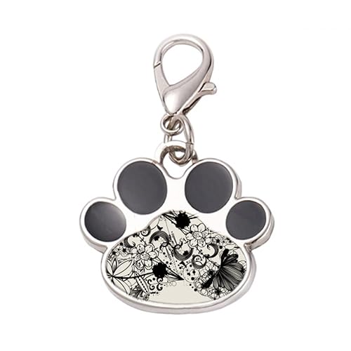 DIYthinker?Flower s Black White Art Grain Outline Pet Tag Keychain Dog Cat ID