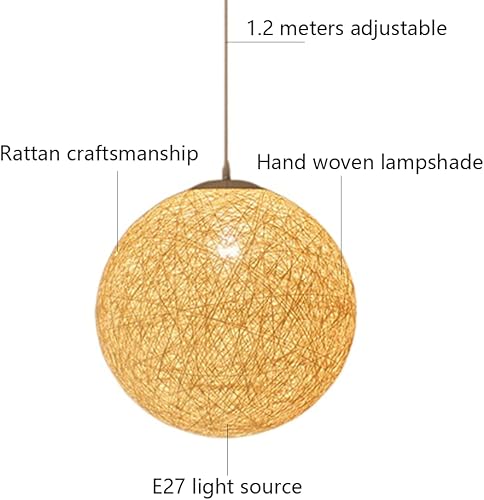 Miniatura 7 de Lámpara colgante de mimbre de ratán beige, estilo vintage, tejido a mano, techo redondo, tejido de bambú, para cocina, isla, comedor, sala de estar