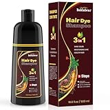 Dark Brown Hair Dye Shampoo 3 in 1, Shampoo Tinte para Cubrir Canas para Hombres y Mujeres, Cobertura Instantánea de Canas...