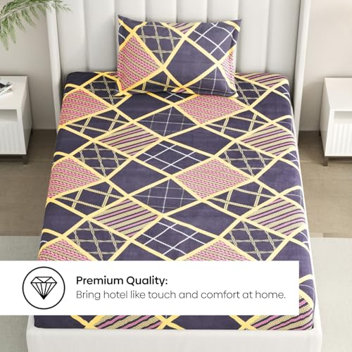 Image of Rivermoor 200 TC Ultrasoft Bedsheet for Single Bed | Bedsheet with 1 Pillow Cover | Multi Color Geometric Pattern | 58 x 88 Inches | Breathable & Wrinkle Resistant