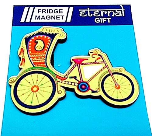 Aimant de réfrigérateur décoratif en bois rigide motif rickshaw - 4