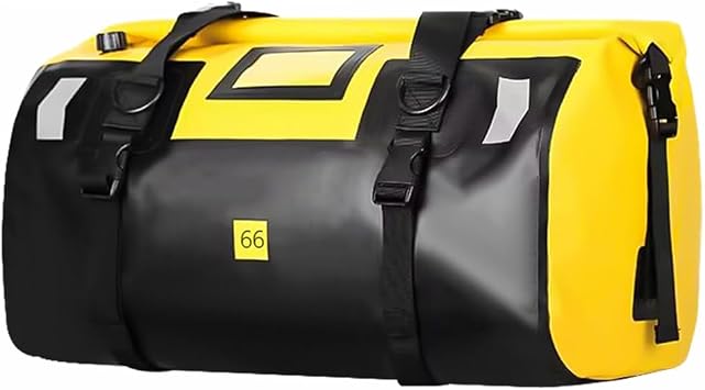 Waterproof PVC Motorcycle Dry Bag 66L Motorcycle Tail Saddle Bag Travel Luggage Storage Bag Roll Pack Bag Yellow