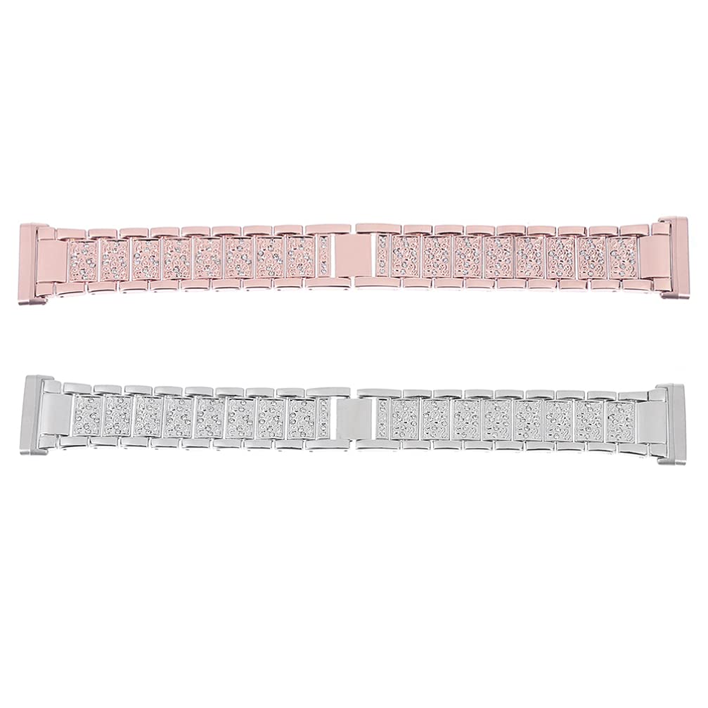 ibasenice Cinturino da Polso con Diamanti per 3, Set da 2 Pezzi in Lega di Zinco Resistente All’usura e Alte Temperature, Cinturini Ricambio Eleganti per Uomo e Donna, Decorativi Rosa