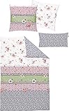 mit Blumen Irisette Wendebettwäsche + Gratis-Kissenbezug Mako-Satin bunt Größe 155x220 cm (40x80 cm + 80x80 cm)