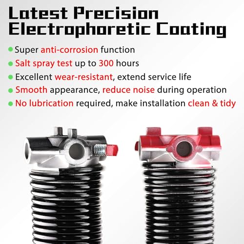 Image of Pair of 2 inch Garage Door Spring (0.225X2 inchX24 inch) with Winding Bars, L&R | For Standard Residential Garage Doors, Black-Coated, Oil-free & Easy DIY, Includes User Manual & Gloves, Min 16,000 Cycles