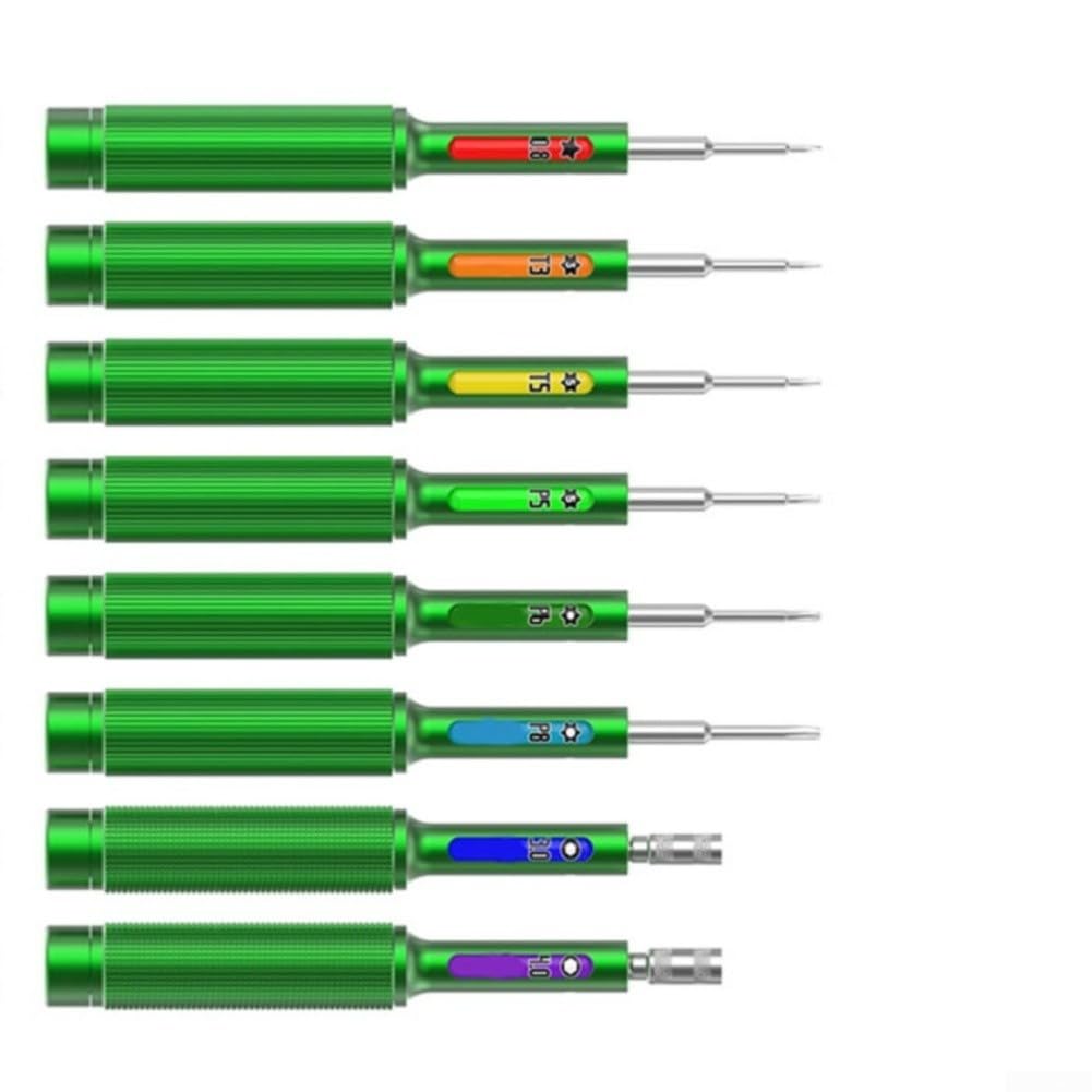 SD95 - Set di 8 cacciaviti con impugnatura in lega di alluminio | Per riparazioni precise su smartphone, laptop e droni con Torx per t5 per t6 P2 P5 P8 bit in scatola