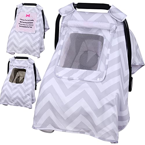 Image of Baby Car Seat Cover, Infant Carseat Canopy with 3 Layers Windows, Breathable Mesh Peep Window, Kick-Proof Carrier Cover for Boys Girls, Windproof Stroller Cover Shower Gift for Newborn (Grey)