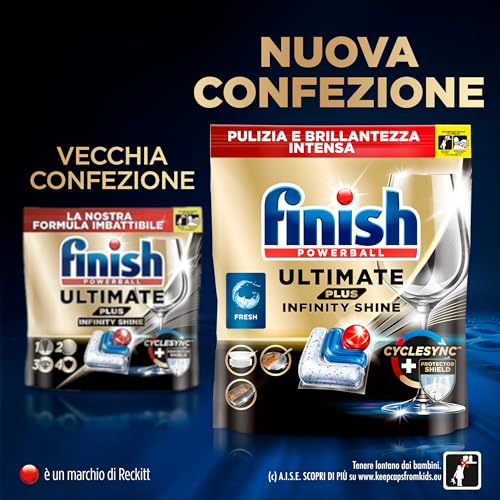 Finish Ultimate PLUS Infinity Shine Pastiglie Lavastoviglie, 73 Capsule Lavastoviglie, Detergenti per Lavastoviglie contro lo Sporco e i Residui Incrostati (Confezione da 3) - Immagine 4