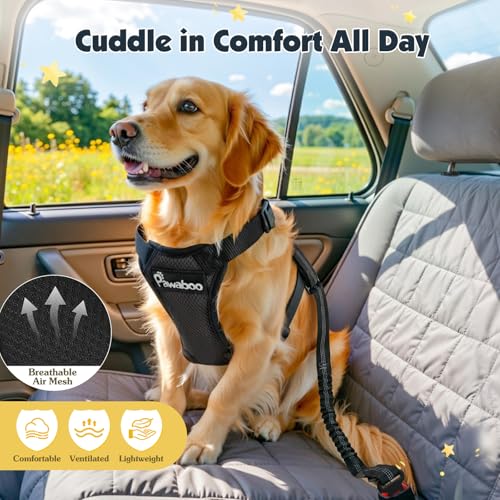 Pawaboo Multifunción Arnés de Coche para Perro con Correa de Conector, Cinturon Perro Coche con Doble Hebilla, Arnés de Chaleco de Viaje con Cinturon Seguridad Perro Coche, M, Negro - imagen 7