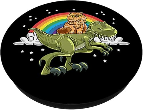 Miniatura 2 de T-Rex Dino Persa Gato Arco Iris Lindo Felino Gato Amante Regalo PopSockets Agarre y Soporte para Teléfonos y Tabletas, Negro