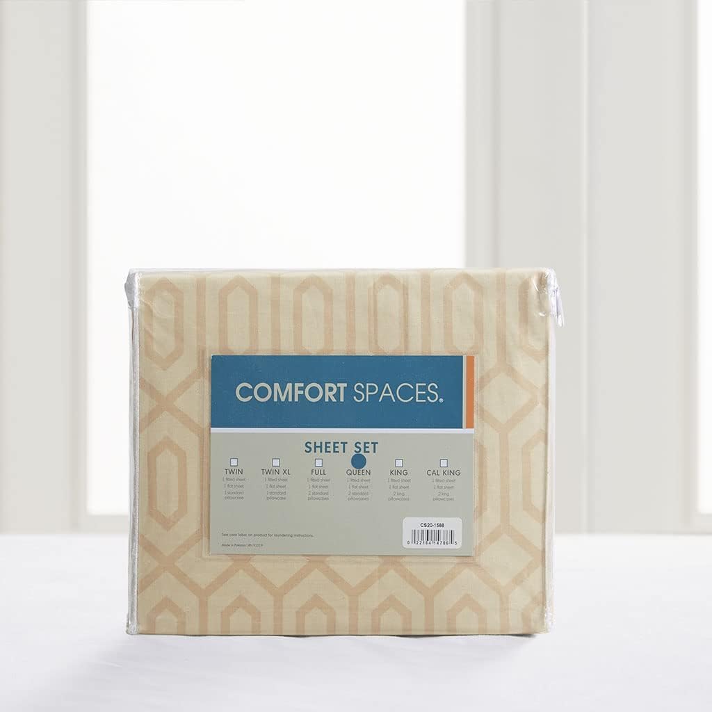 Comfort Spaces 100% Cotton Sheet Set Breathable, Lightweight, Soft with 14" Elastic Pocket Fits up to 16" Mattress, All Season Cozy Bedding, Matching Pillow Case, Queen Diamond Tan 4 Piece - Image 7