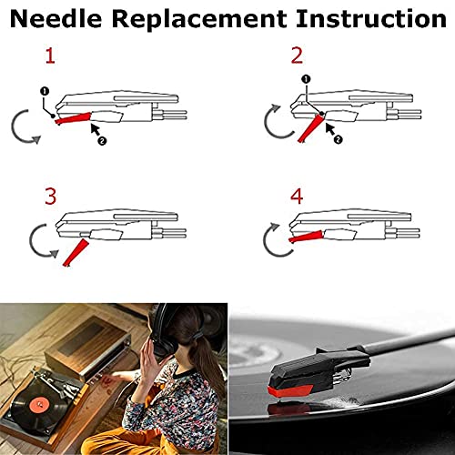 Record Player Needle, Turntable Cartridge With 4 Universal Replacement Stylus Needles, Phonograph Needles for ION Jenson Crosley Victrola Sylvania Turntable Phonograph LP Vinyl Player More brand - Thumbnail 6
