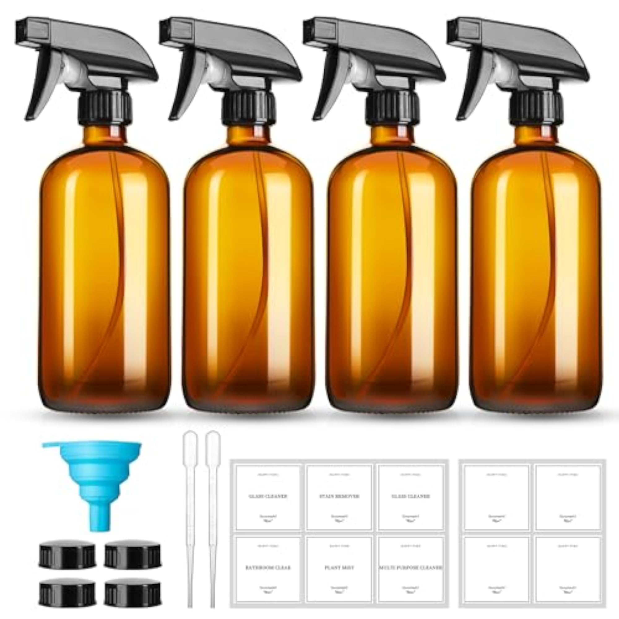 4 Pack Amber Glass Spray Bottles with Adjustable Nozzle