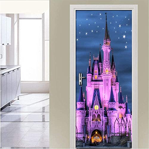 HUANGS Classic Art Door Sticker Starry Sky Castle Children Room Bedroom Creative DIY Self-Adhesive Wall Mural PVC Waterproof Wallpaper Kids Girls 77X200Cm Door Decoration Stickers