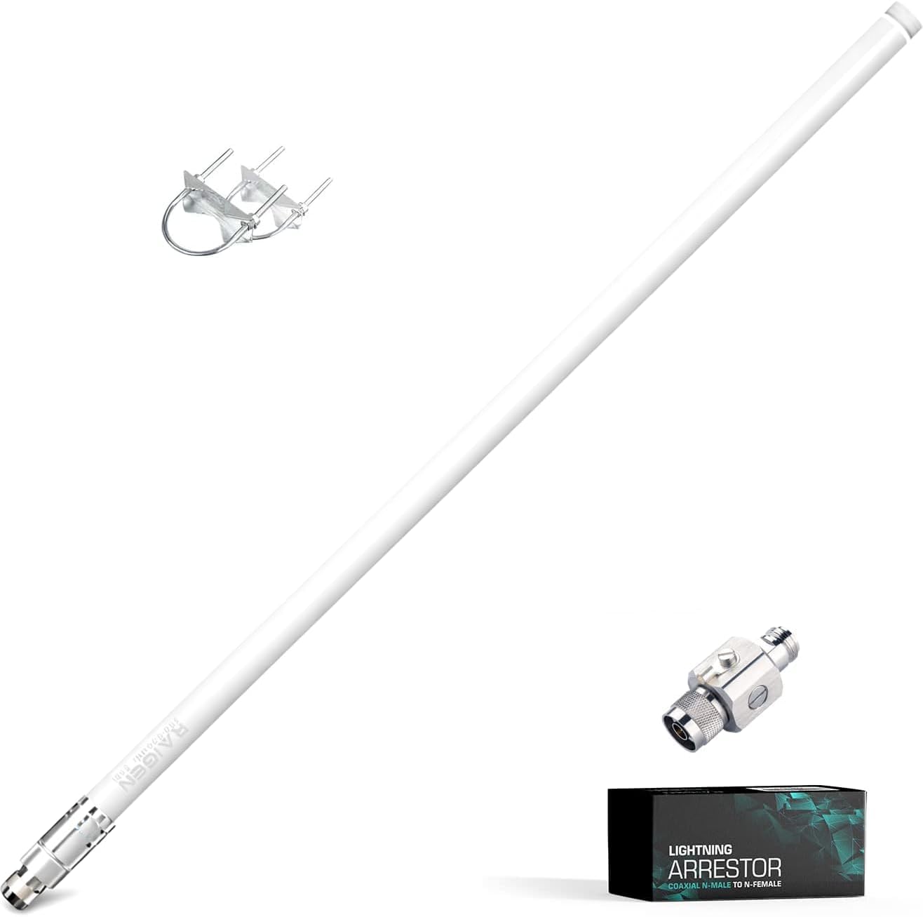 RAIGEN LoRa 915 MHz Antenna 43.3in + Outdoor Lightning Arrestor Omni-Directional Helium Miner HNT Hotspot for Nebra, RAK, Bobcat, Syncrob, and Sensecap [Cables Sold Separately] (8 dbi)