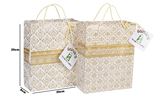 Image of SAINIK'S - ACCESS TO QUALITY Golden Pyramid Design Paper Bags For Return Gift, Small Presents, Weddings, Birthday, Holiday Presents Design May Slightly Change (20.32 X 7.62 X 27.94 Cm, Pack Of 20)