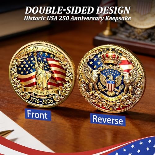 USA 250th Anniversary Commemorative Coin 1776-2026, America 250 Merchandise Patriotic Collectible Coin with Liberty Bell & Bald Eagle Design, 250 Year American Anniversary Coin for Collectors (G) - View 6