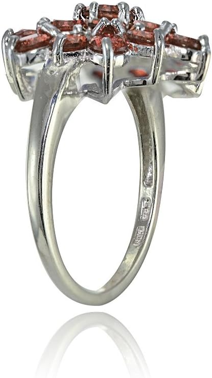 Ice Gems Sterling Silver Genuine Garnet Flower Ring - Image 2