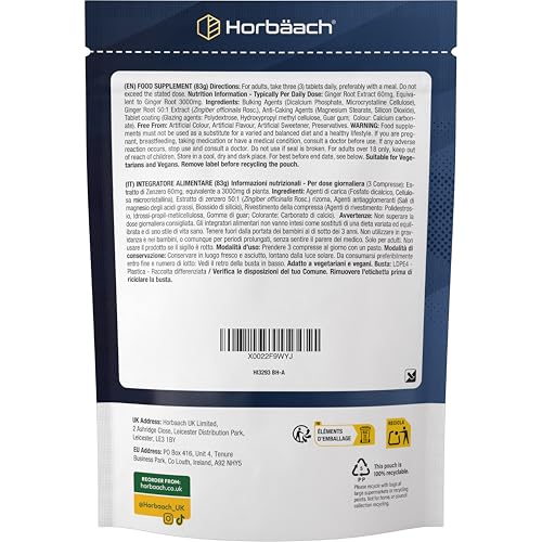 Ingwer Tabletten 3000mg Tagesdosis | 1000mg Zingiber Officinale pro Stück | Ingwerwurzel extrakt | 200 Vegane Stück | Ginger Root | von Horbaach