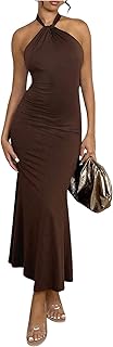 Women's Bodycon Maxi Dress Halter Neck Sleeveless Backless Twist Party Club Going Out Long Dresses - Buy now