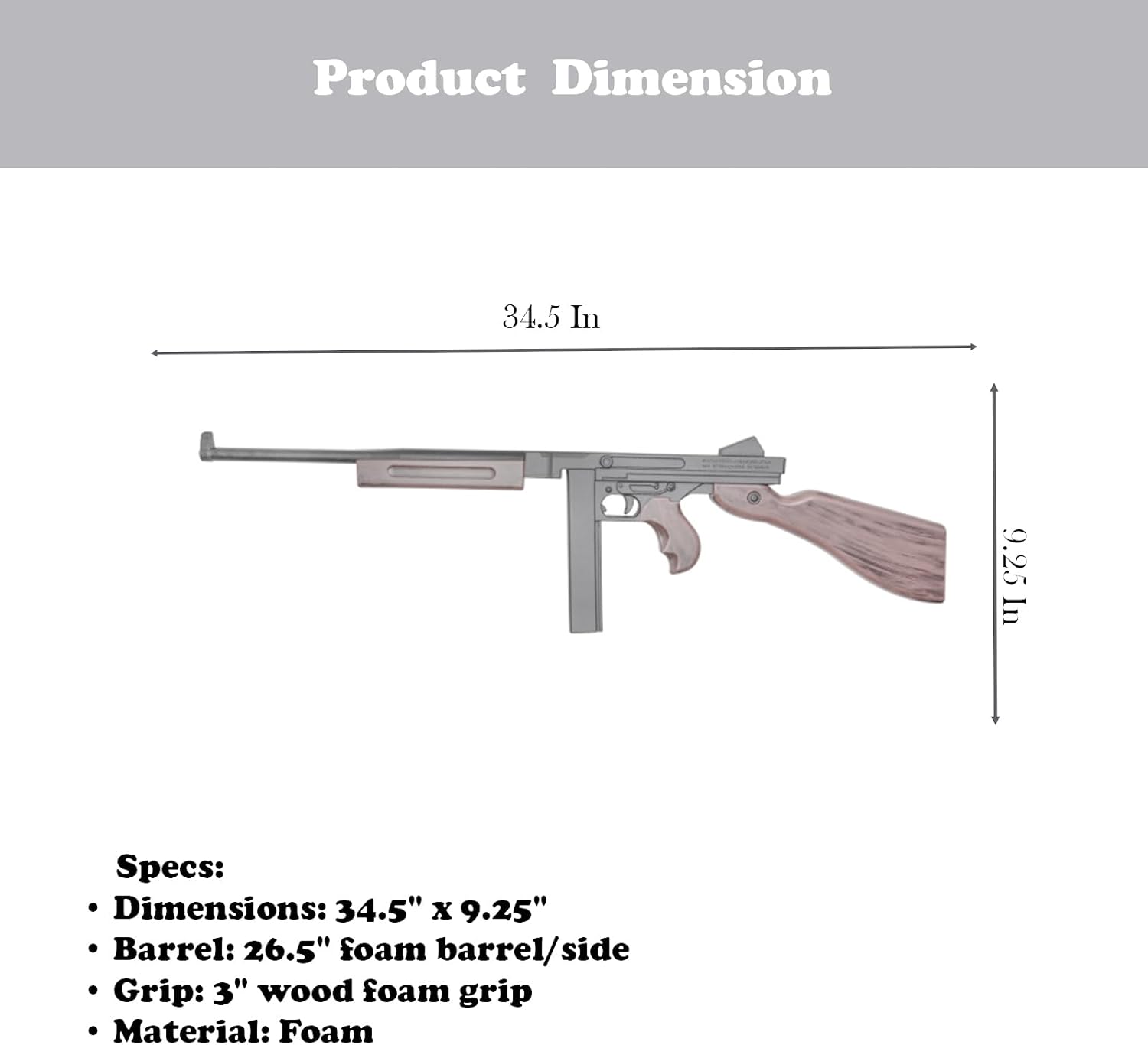 34.5” Foam Thompson M1 Carbine Cosplay Prop | WWII Gangster Era Collectible Foam Replica Perfece for Cosplay and Costume, Collection Gift, Display and Decoration