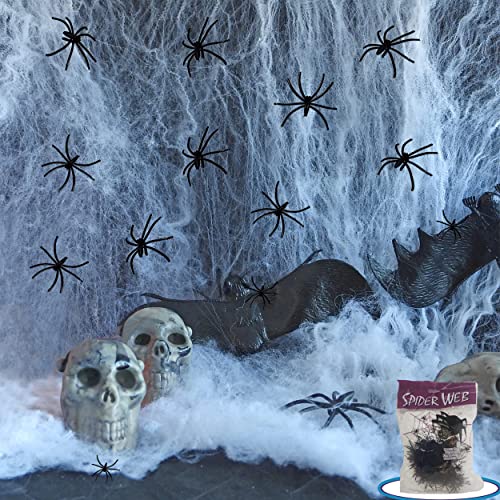 KIFONI Decoration Halloween Exterieur, Comprendre Toile Araignée Halloween de 100g et 60 Deco Halloween D'araignée, Toile D'araignée pour la Decoration Halloween Exterieur Cover