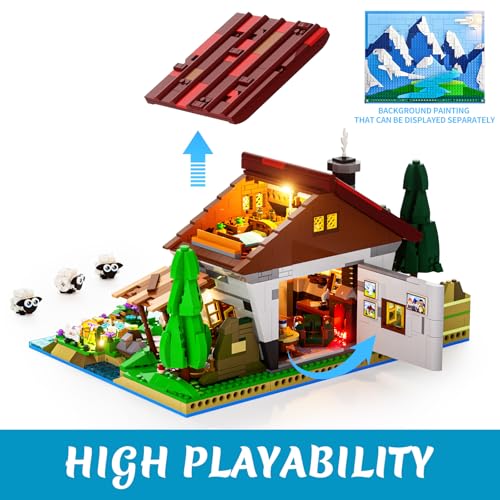 Shepherd's Cottage Alpine Farm - Set di costruzione per fattoria alpina, modello di montagna, 2265 pezzi, con luci a LED e sfondo 3D, giocattolo interattivo per fattoria di pecore con 4 - Lego - Immagine 1