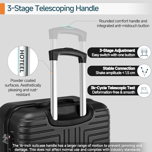 Hoteel Luggage Sets, ABS+PC Hard Shell Suitcases with Wheels, TSA Aproved Lock and Carry on Bags, Travel Suit Case Set for Men and Women, (Black)4