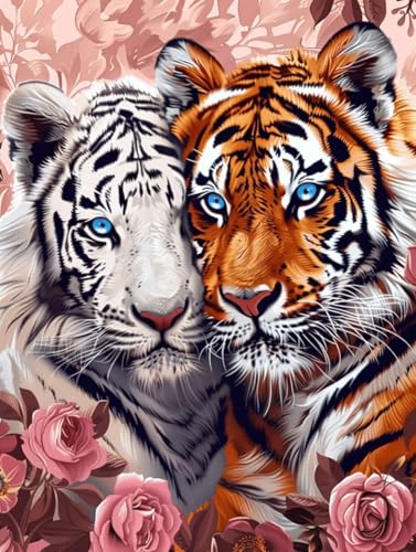 Kit Broderie Diamant Tigre et Fleurs 5D | Grand Format 60x80cm Loisir Créatif Adulte