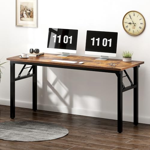 Image of Need Folding Desk, 54 inch Large Computer Desk for Home Office, No Install Needed Study Student Writing Table Desk Workstation, Rustic Brown