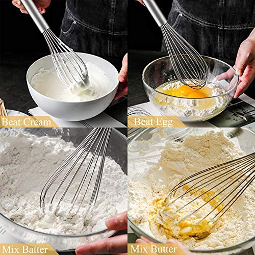 Whisks For Cooking 8"+10"+12", 3 Pack Whisk Wisk Kitchen Tool Stainless Steel Wire Whisk Egg Beater For Blending Whisking Beating Stirring Baking #TOP6