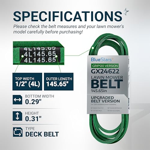 Image of [Upgraded Grip120] BlueStars GX26422 Mower Deck Belt 1 /2 inch x 145.65 inch