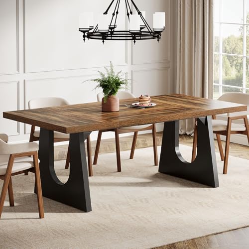 Image of Tribesigns Large Dining Table for 6-8 People, 70.9-Inch Wood Rustic Rectangular Table with Black Wooden Legs, Farmhouse Center Kitchen Table for Dining Room, Living Room, Home Furniture (Dark Brown)