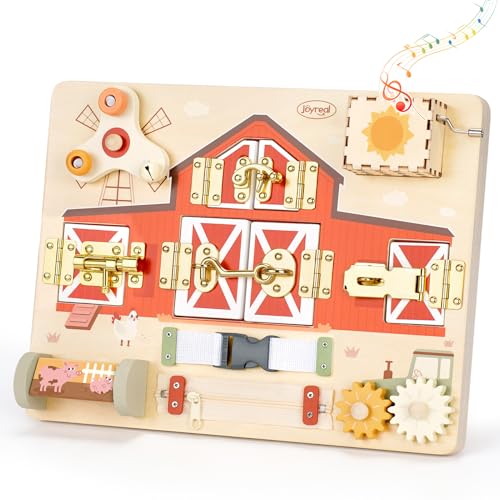 Joyreal Montessori Busy Board - Bauernhof Thema Motorikbrett Activity Board Motorikboard Montessori Spielzeug Brett Holzspielzeug Motorikspielzeug Sensorik Board