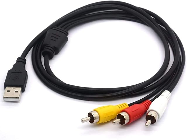 USB to 3RCA Cable, USB Male to 3 RCA Male Splitter Lead Camcorder Audio Video AV Composite Adapter Extension Code for Mac PC TV M/M Converter 1.5M
