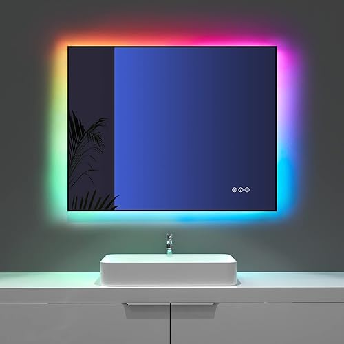 Miniatura 8 de Amorho Espejo de baño LED con retroiluminación RGB, 28 x 36 pulgadas, espejo de tocador iluminado que cambia de color para pared, control táctil,