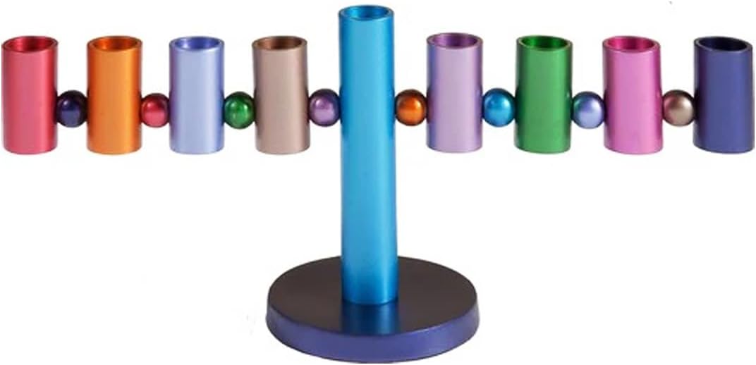 Yair Emanuel Hanukkah Menorah – Modern Multicolor Aluminum Cylinder Design – 9 Branch Judaica Candle Holder, 18"