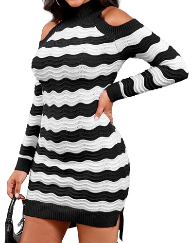 Image of sexycherry Women's Sexy Winter Sweater Dresses Cold Shoulder Pullover Dress