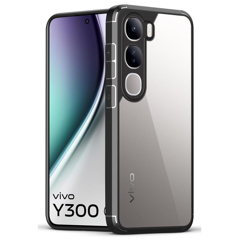 Image of SHINESTAR Ultra Slim Clear Back Cover for Vivo Y300 5G, Transparent Hybrid Hard Shell Plastic & Soft Silicone Rubber Bumper, Non-Yellow Acrylic Protective Cover for Vivo Y300 5G - Black