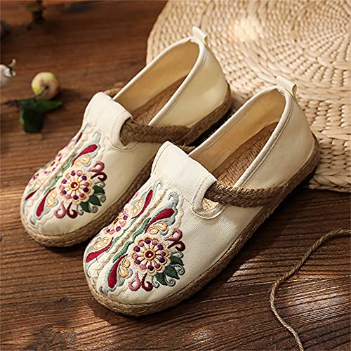 Women's Slip on Flats,Round Toe Solid Classic Cloth Shoes,Soft Comfortable Cotton and Linen Antique Flats Shoes, Low-Cut Embroidered Flat Shoes2