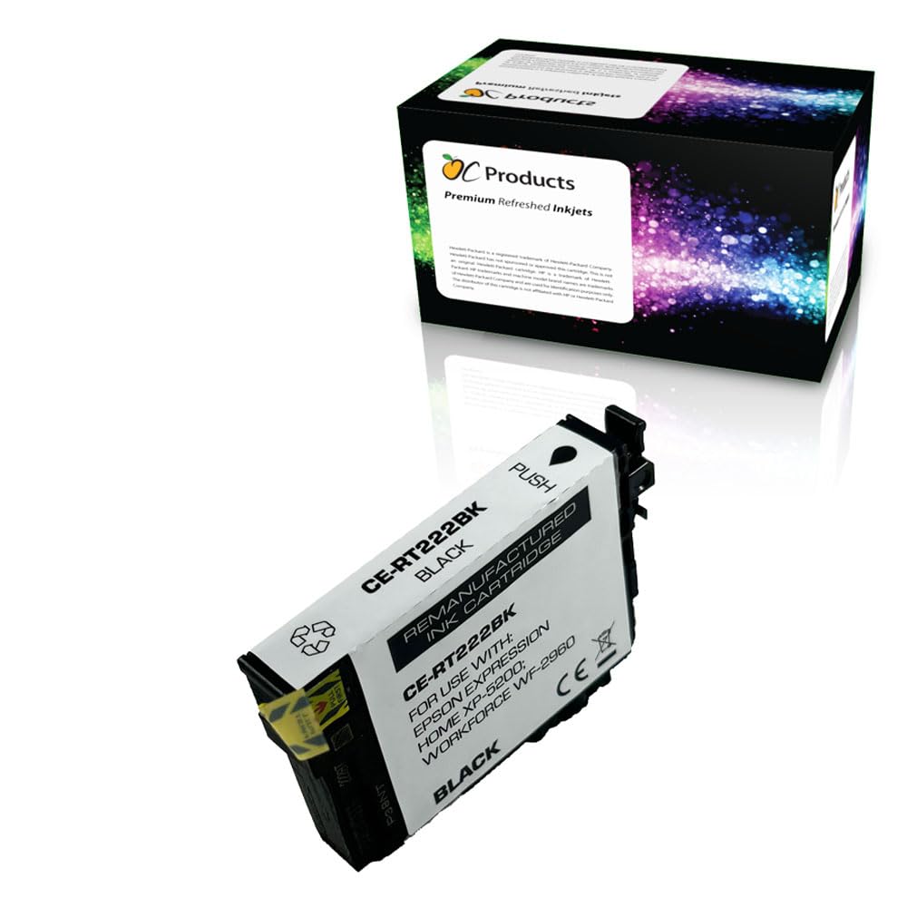Printronic OCProducts Remanufactured Ink Cartridge Replacement for Epson 222 Black for Workforce WF-2960 Expression Home XP-5200
