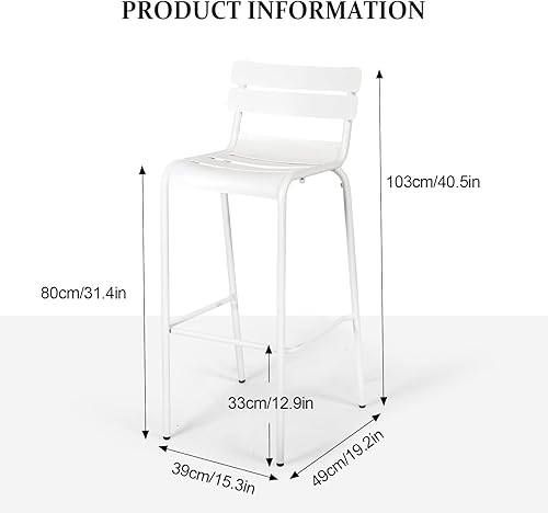 Miniatura 2 de Taburetes de bar de metal con respaldo, sillas de patio extra altas, silla de café moderna para cocina interior y exterior, taburete de comedor de