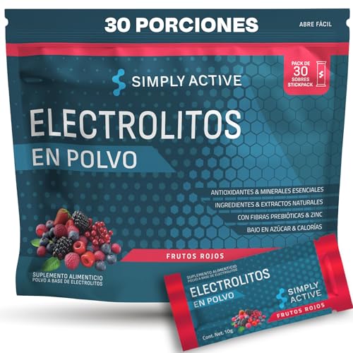 Keto, SIMPLY ACTIVE Electrolitos en Polvo | Sabor Frutos Rojos - Pack de 30 | Ingredientes & Extractos Naturales bajo en Azúcar | Fibras de Prebioticos y Zinc |...