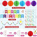 Zhehao Serves 129 Pcs Happy Birthday Party Supplies Set with Plates Napkins Cups Cutlery Rainbow Dot Birthday Decorations Kit Banner Tablecloth Hanging Honeycomb Balls Garland for Birthday Party - Image 4
