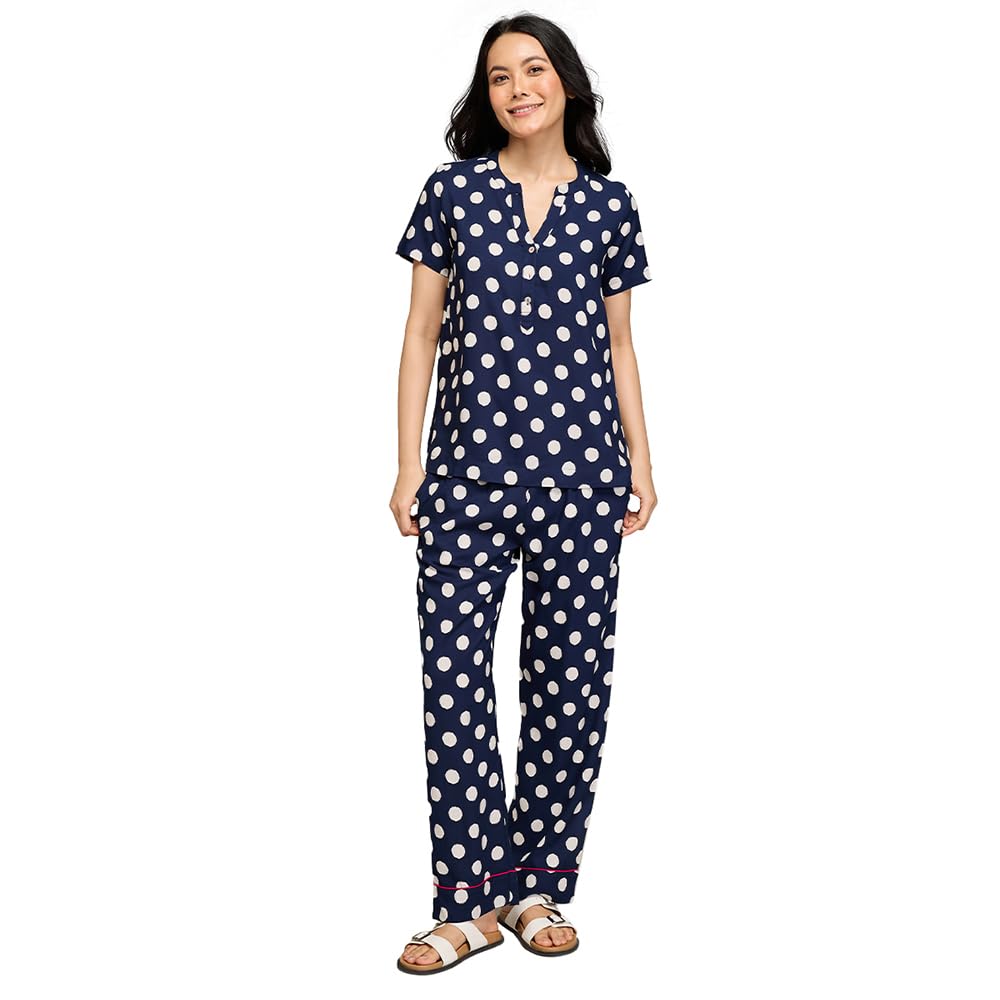 nykd (NYS933 Printed Rayon Coords Night Suit for Women | Relaxed Fit V Neck Top with Non Slip Adjustable Waistband Pyjama Pants & 2 Side Pockets | Perfect for Sleep, Lounge & Everyday Wear-picture-37