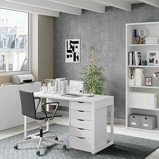 briebe Bureau, Table Informatique Bureau, Pieds en Métal 76x135x60cm (Hauteur x Largeur x Profondeur) Design Industriel, Smuk Blanc Atlas