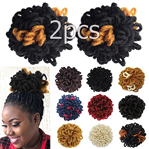 2Pcs Dreadlock Ponytail Afro High Puff Drawstring Ponytail Hair Bun Hairpieces Faux Locs Clip In Pony Tail For Black Women (1B/27) #TOP2