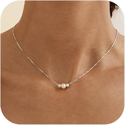 Collares de perlas doradas para mujer, a la moda. Collar delicado chapado en oro de 14 K, sencillo y en capas, ideal como joyería para bodas,