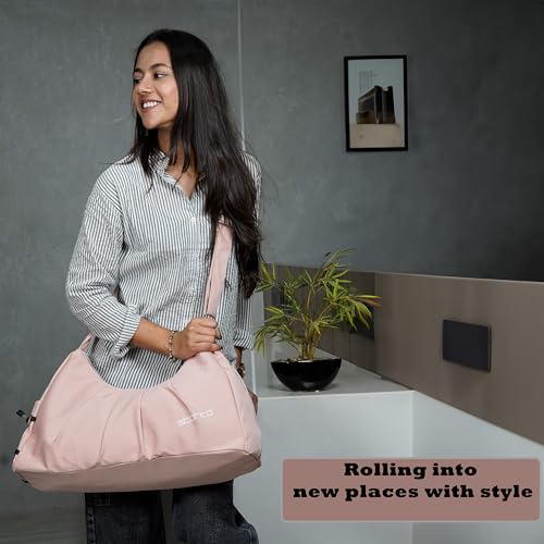 Image of Storite Nylon 51 Cm Imported Multi Purpose Travel Duffle Bag for Women with Dry and Wet Pocket, Lightweight Waterproof Luggage Bag with Shoe Compartment (Pink, 51 x 17 x 32 cm)