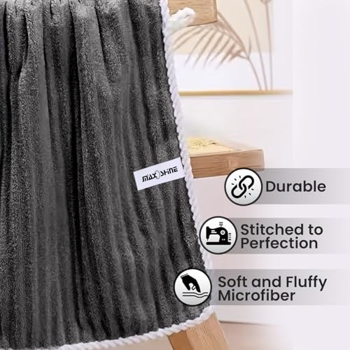 Image of MAXOSHINE Microfiber Towels for Bath-Stripes Bath Towel for Men and Women-Soft Coral Fleece Zero Twist Towel with Hook 400 GSM Quick Dry Super Absorbent-70 x 140 cm (1, Gray)